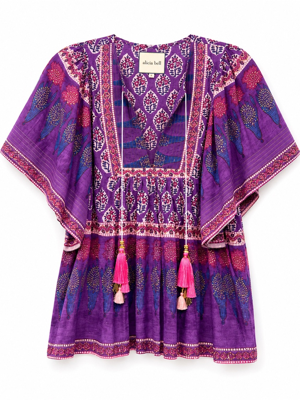Alicia Bell Angel Top Silk Blend Tassel Blouse Purple Pink Small